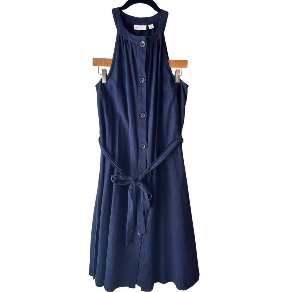 New York & Company Linen Sleeveless Belted Shirt Midi Dress S A-line minimalist